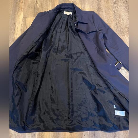 Michael Kors Navy Trench Coat With Gold Accents Large - Picture 3 of 5